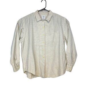 Brooks Brothers Mens Large Sports Shirt Button Up Dress Shirt Beige w/ Blue Grid